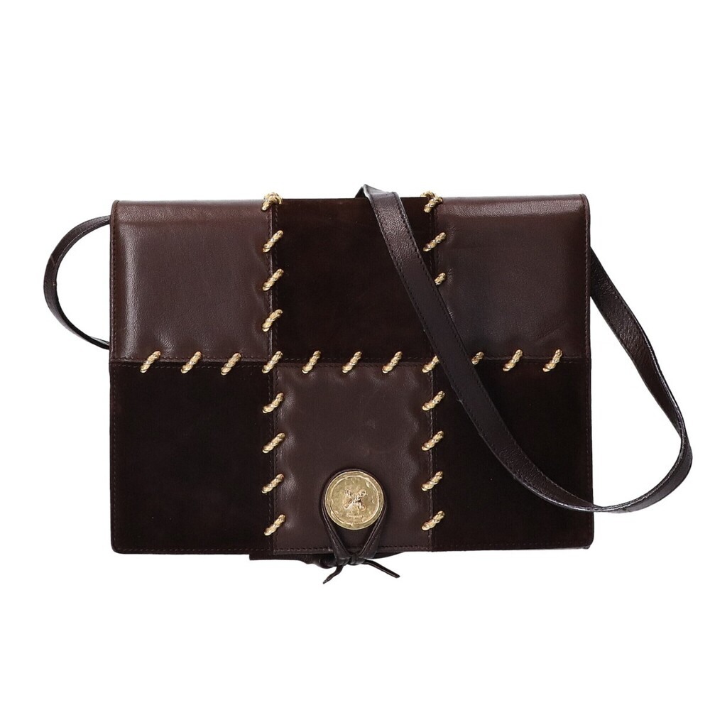 Salvatore Ferragamo L21 4728 Suede x Leather Shoulder Bag, Brown, Women's